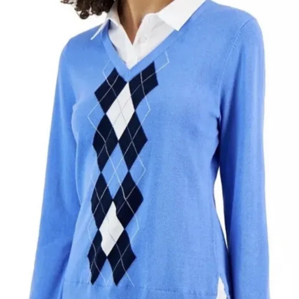 Tommy Hilfiger Argyle Blue Sweater Med